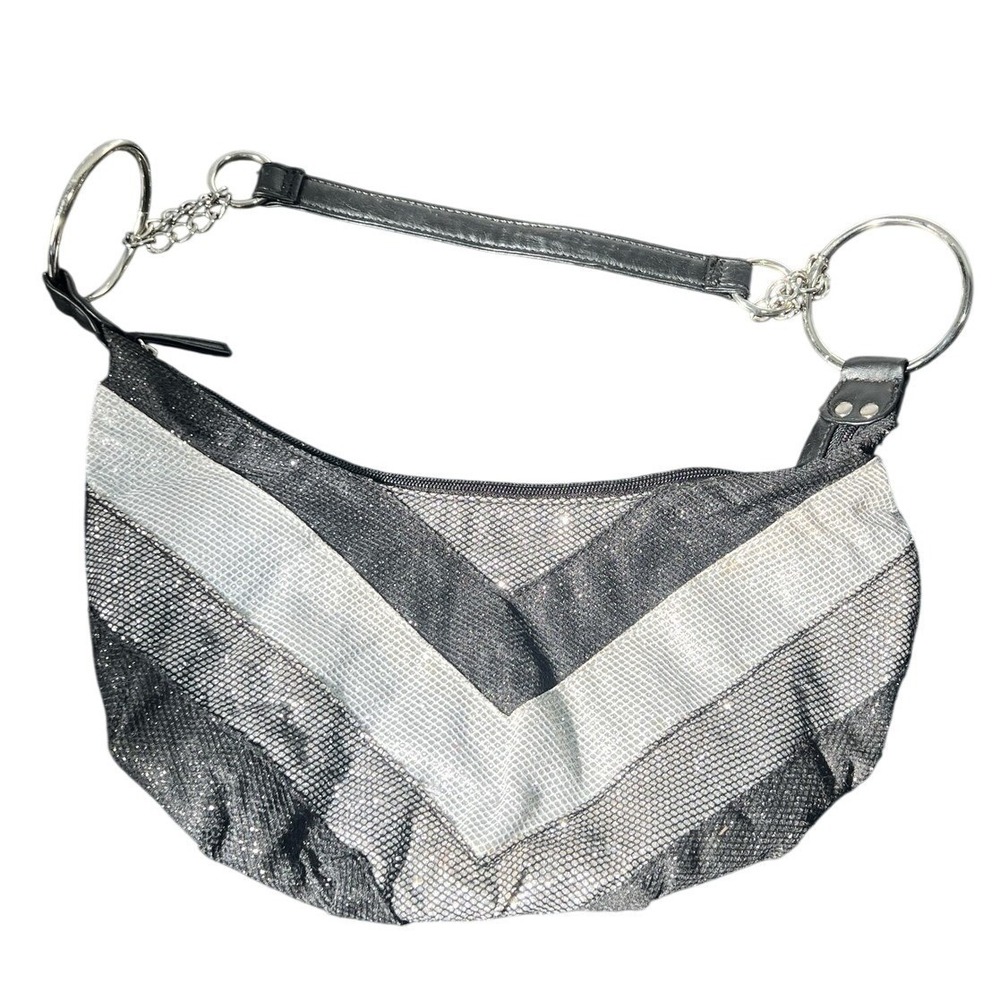 NOBO No Boundaries Women's Black Silver Glitter Chevron Shoulder Bag Handbag Y2K